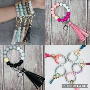 NWT! August Owl Multi Silicone Bead & Tassel Wristlet Bracelet Keychain Charms